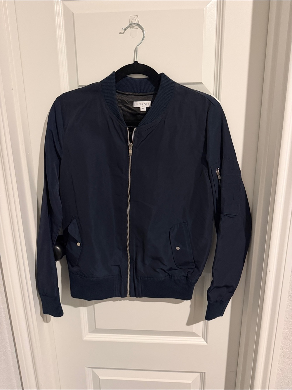 Olivia Grey Navy Zip-Up Bomber Jacket